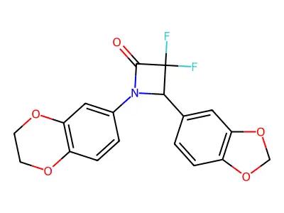 4-(1,3-benzodioxol-5-yl)-1-(2,3-dihydro-1,4-benzodioxin-6-yl)-3,3-difluoroazetidin-2-one structure
