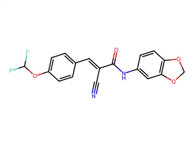 N-(1,3-dioxaindan-5-yl)-2-cyano-3-[4-(difluoromethoxy)phenyl]prop-2-enamide structure
