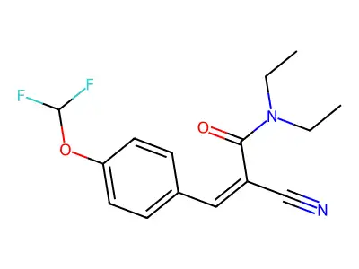 2-cyano-3-[4-(difluoromethoxy)phenyl]-N,N-diethylprop-2-enamide structure