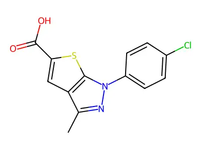 1-(4-chlorophenyl)-3-methyl-1H-thieno[2,3-c]pyrazole-5-carboxylic acid structure
