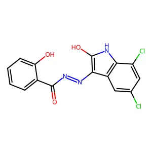 (E)-N'-(5,7-dichloro-2-oxoindolin-3-ylidene)-2-hydroxybenzohydrazide structure