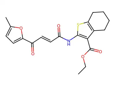 Ethyl 4,5,6,7-tetrahydro-2-[[4-(5-methyl-2-furanyl)-1,4-dioxo-2-buten-1-yl]amino]benzo[b]thiophene-3-carboxylate structure