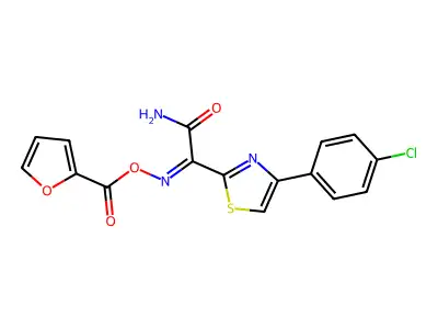 (Z)-2-(4-(4-chlorophenyl)thiazol-2-yl)-2-(((furan-2-carbonyl)oxy)imino)acetamide structure