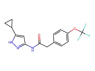 N-(5-cyclopropyl-1H-pyrazol-3-yl)-2-[4-(trifluoromethoxy)phenyl]acetamide structure