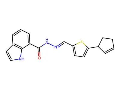 N-[(5-cyclopent-2-en-1-ylthiophen-2-yl)methylideneamino]-1H-indole-7-carboxamide structure