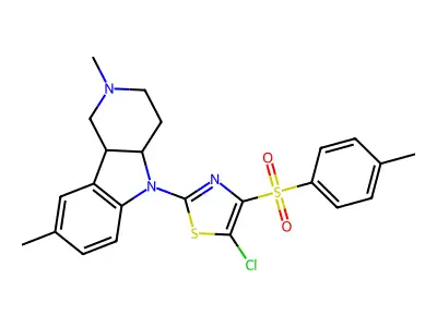 5-chloro-2-{2,8-dimethyl-1H,2H,3H,4H,4aH,5H,9bH-pyrido[4,3-b]indol-5-yl}-4-(4-methylbenzenesulfonyl)-1,3-thiazole structure