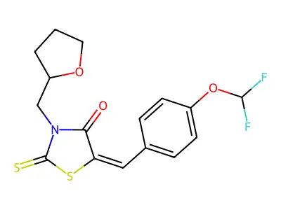5-[[4-(Difluoromethoxy)phenyl]methylene]-3-[(tetrahydro-2-furanyl)methyl]-2-thioxo-4-thiazolidinone structure