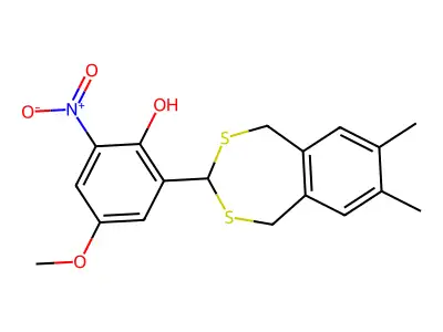 2-(7,8-Dimethyl-1,5-dihydro-2,4-benzodithiepin-3-yl)-4-methoxy-6-nitrophenol structure