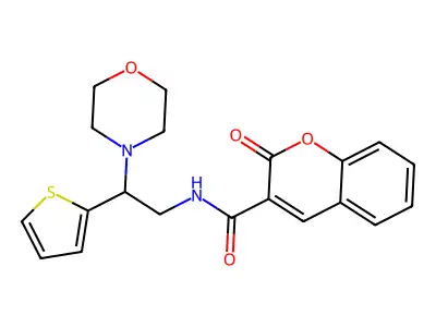N-(2-morpholin-4-yl-2-thiophen-2-ylethyl)-2-oxochromene-3-carboxamide structure