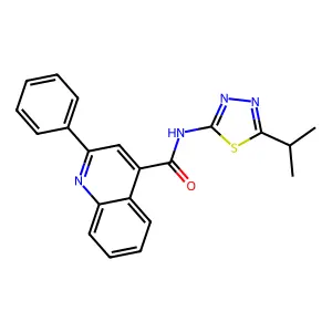 2-phenyl-N-(5-propan-2-yl-1,3,4-thiadiazol-2-yl)quinoline-4-carboxamide structure