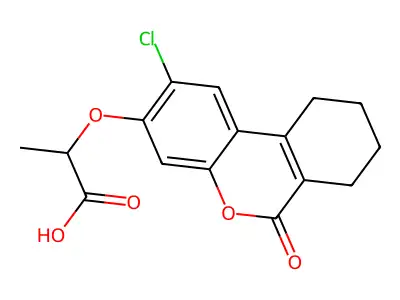 2-[(2-chloro-6-oxo-7,8,9,10-tetrahydro-6H-benzo[c]chromen-3-yl)oxy]propanoic acid structure