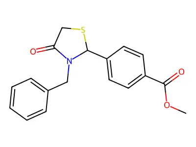 Methyl 4-(3-benzyl-4-oxo-1,3-thiazolidin-2-yl)benzoate structure