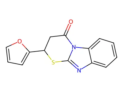 2-(furan-2-yl)-2,3-dihydro-4H-[1,3]thiazino[3,2-a]benzimidazol-4-one structure