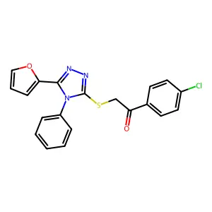 1-(4-chlorophenyl)-2-((5-(furan-2-yl)-4-phenyl-4H-1,2,4-triazol-3-yl)thio)ethanone structure