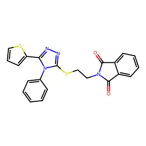 2-(2-((4-phenyl-5-(thiophen-2-yl)-4H-1,2,4-triazol-3-yl)thio)ethyl)isoindoline-1,3-dione structure