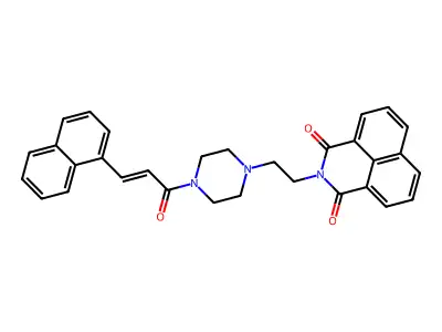 (E)-2-(2-(4-(3-(naphthalen-1-yl)acryloyl)piperazin-1-yl)ethyl)-1H-benzo[de]isoquinoline-1,3(2H)-dione structure