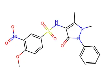 N-(1,5-dimethyl-3-oxo-2-phenyl-2,3-dihydro-1H-pyrazol-4-yl)-4-methoxy-3-nitrobenzenesulfonamide structure