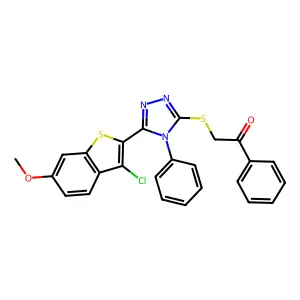 2-[[5-(3-chloro-6-methoxy-1-benzothiophen-2-yl)-4-phenyl-1,2,4-triazol-3-yl]sulfanyl]-1-phenylethanone structure