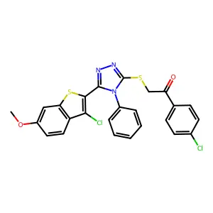 2-{[5-(3-chloro-6-methoxy-1-benzothiophen-2-yl)-4-phenyl-4H-1,2,4-triazol-3-yl]sulfanyl}-1-(4-chlorophenyl)ethanone structure