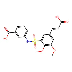 3-[({5-[(E)-2-carboxyethenyl]-2,3-dimethoxyphenyl}sulfonyl)amino]benzoic acid structure