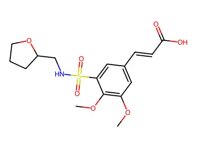 (E)-3-[3,4-dimethoxy-5-(oxolan-2-ylmethylsulfamoyl)phenyl]prop-2-enoic acid structure