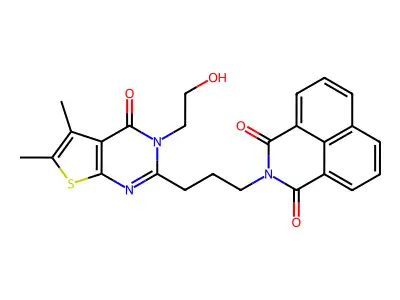 2-(3-(3-(2-hydroxyethyl)-5,6-dimethyl-4-oxo-3,4-dihydrothieno[2,3-d]pyrimidin-2-yl)propyl)-1H-benzo[de]isoquinoline-1,3(2H)-dione structure
