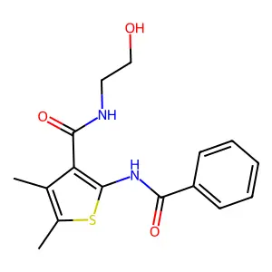 2-benzamido-N-(2-hydroxyethyl)-4,5-dimethylthiophene-3-carboxamide structure