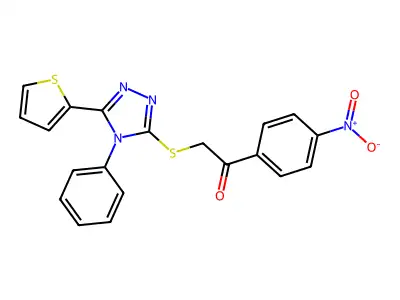 1-(4-nitrophenyl)-2-[(4-phenyl-5-thiophen-2-yl-1,2,4-triazol-3-yl)sulfanyl]ethanone structure