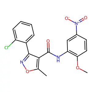 3-(2-chlorophenyl)-N-{5-nitro-2-methoxyphenyl}-5-methyl-4-isoxazolecarboxamide structure