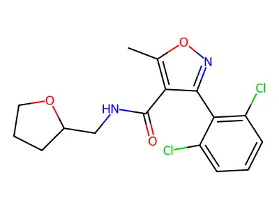 3-(2,6-dichlorophenyl)-5-methyl-N-(oxolan-2-ylmethyl)-1,2-oxazole-4-carboxamide structure