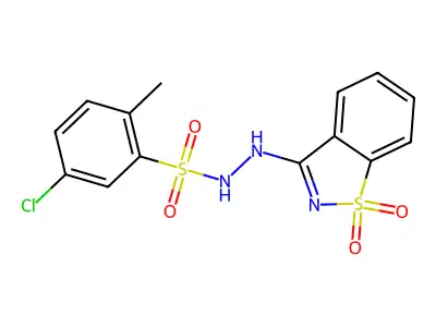 5-chloro-N'-(1,1-dioxido-1,2-benzothiazol-3-yl)-2-methylbenzenesulfonohydrazide structure