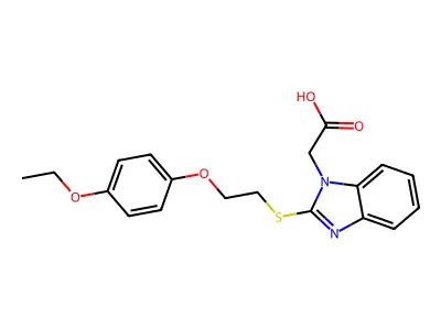 (2-{[2-(4-ethoxyphenoxy)ethyl]sulfanyl}-1H-benzimidazol-1-yl)acetic acid structure