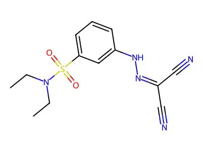 3-[2-(dicyanomethylidene)hydrazinyl]-N,N-diethylbenzenesulfonamide structure