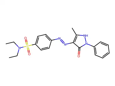 N,N-diethyl-4-[2-(3-methyl-5-oxo-1-phenyl-4,5-dihydro-1H-pyrazol-4-ylidene)hydrazin-1-yl]benzene-1-sulfonamide structure