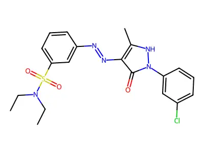 3-{2-[1-(3-chlorophenyl)-3-methyl-5-oxo-4,5-dihydro-1H-pyrazol-4-ylidene]hydrazin-1-yl}-N,N-diethylbenzene-1-sulfonamide structure