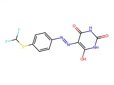 5-(2-{4-[(difluoromethyl)sulfanyl]phenyl}hydrazin-1-ylidene)-1,3-diazinane-2,4,6-trione structure