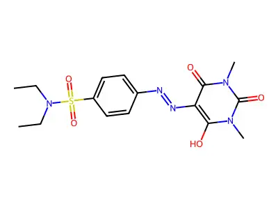 4-[2-(1,3-dimethyl-2,4,6-trioxo-1,3-diazinan-5-ylidene)hydrazin-1-yl]-N,N-diethylbenzene-1-sulfonamide structure