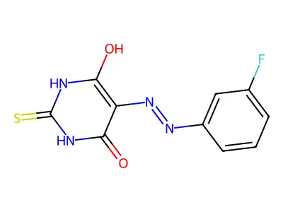 5-(2-(3-fluorophenyl)hydrazono)-2-thioxodihydropyrimidine-4,6(1H,5H)-dione structure