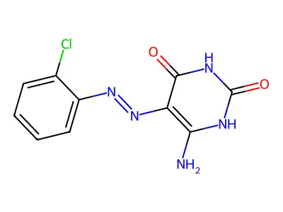 (5E)-5-[2-(2-chlorophenyl)hydrazin-1-ylidene]-2-hydroxy-6-imino-3,4,5,6-tetrahydropyrimidin-4-one structure