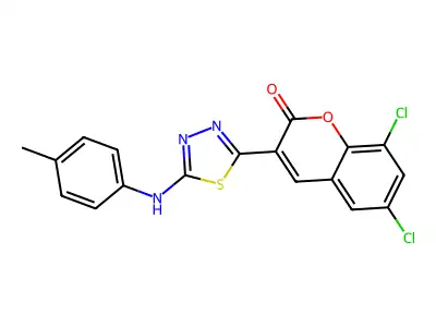 6,8-Dichloro-3-[5-(4-methylanilino)-1,3,4-thiadiazol-2-yl]chromen-2-one structure