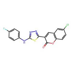 6-chloro-3-{5-[(4-fluorophenyl)amino]-1,3,4-thiadiazol-2-yl}-2H-chromen-2-one structure