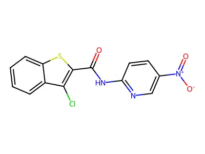 3-chloro-N-(5-nitropyridin-2-yl)-1-benzothiophene-2-carboxamide structure