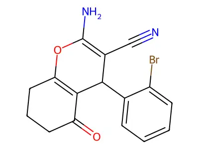2-amino-4-(2-bromophenyl)-5-oxo-5,6,7,8-tetrahydro-4H-chromene-3-carbonitrile structure