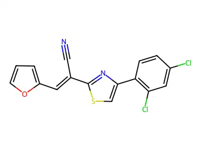 (2E)-2-[4-(2,4-dichlorophenyl)-1,3-thiazol-2-yl]-3-(furan-2-yl)prop-2-enenitrile structure