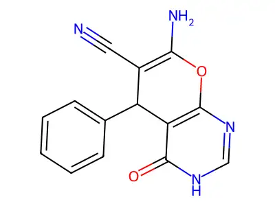 7-amino-4-hydroxy-5-phenyl-5H-pyrano[2,3-d]pyrimidine-6-carbonitrile structure