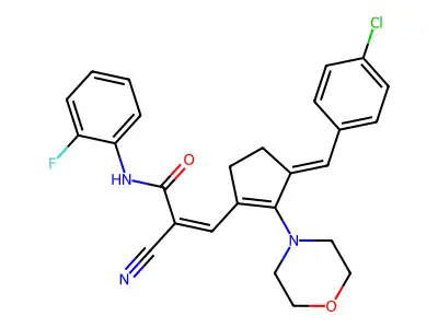 (Z)-3-[(3E)-3-[(4-chlorophenyl)methylidene]-2-morpholin-4-ylcyclopenten-1-yl]-2-cyano-N-(2-fluorophenyl)prop-2-enamide structure