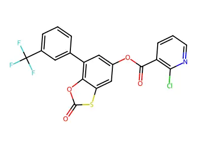 [2-oxo-7-[3-(trifluoromethyl)phenyl]-1,3-benzoxathiol-5-yl] 2-chloropyridine-3-carboxylate structure