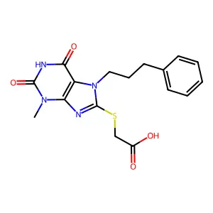 2-[3-methyl-2,6-dioxo-7-(3-phenylpropyl)purin-8-yl]sulfanylacetic Acid structure