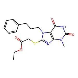 Ethyl 2-[3-methyl-2,6-dioxo-7-(3-phenylpropyl)purin-8-yl]sulfanylacetate structure