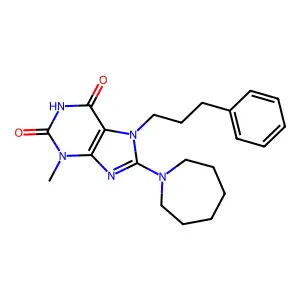 8-(azepan-1-yl)-3-methyl-7-(3-phenylpropyl)-3,7-dihydro-1H-purine-2,6-dione structure